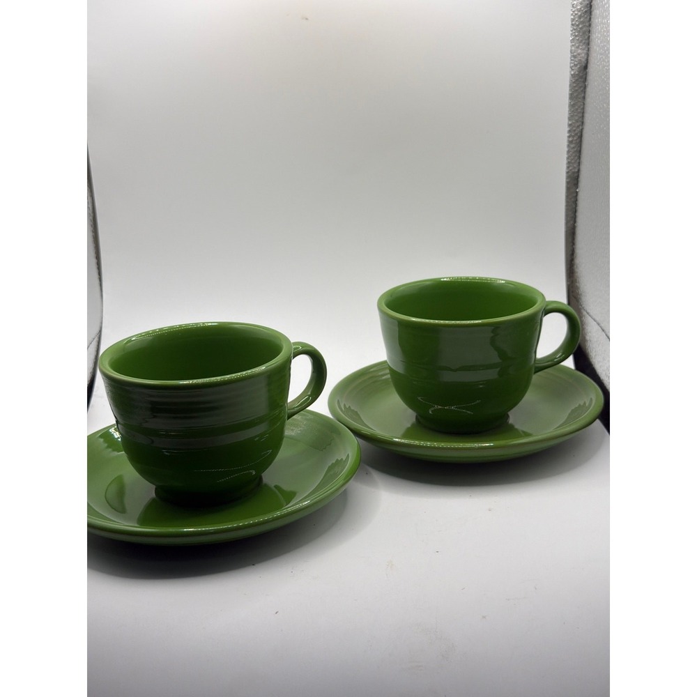 Set Of 2 Fiesta Shamrock Green Fiesta Ware Cups and Saucers Homer Laughlin